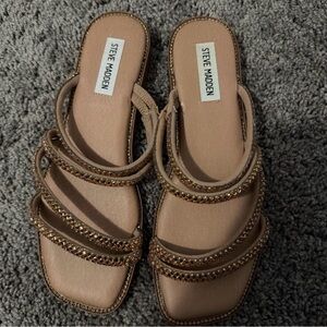 Steve Madden Tan Beaded Multi-Strap Slide Sandals